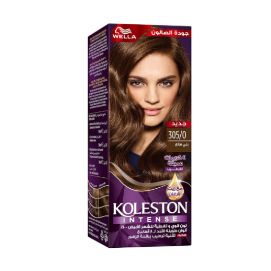  ويلا كولستون إنتنس – صبغة شعر ذات لون نابض وطويل الأمد مع تغطية 100% للشيب وزيت الأرغان – 305/0 بني فاتح