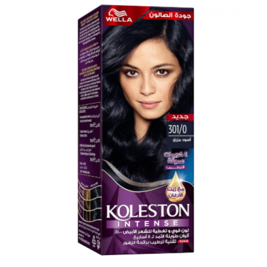  ويلا كولستون إنتنس – صبغة شعر ذات لون نابض وطويل الأمد مع تغطية 100% للشيب وزيت الأرغان – 301/0 أسود مزرق