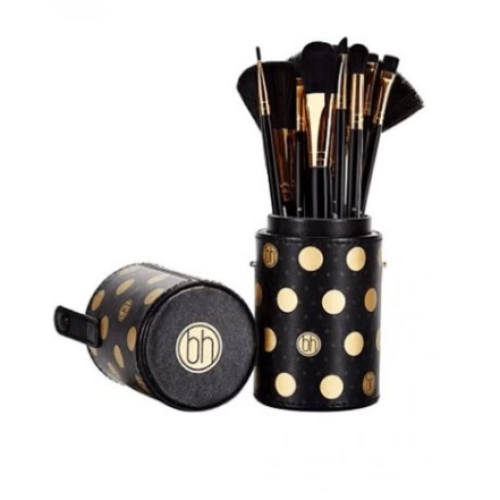 Brush set from the multi-use dotted collection with a storage bag of 11 pieces black/gold