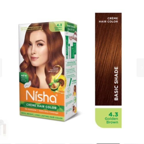 Hair coloring cream, permanent brown hair dye color, golden brown, (60 g + 60 ml + 18 ml)