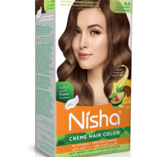 Hair coloring cream, permanent brown hair dye color, golden brown, (60 g + 60 ml + 18 ml)
