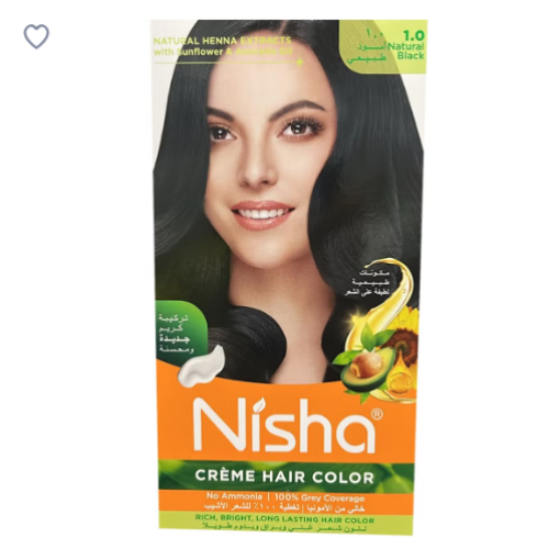 Nisha hair color cream consists of Melon 60 grams + developer 60 ml + conditioner 18 ml - 1.0 black