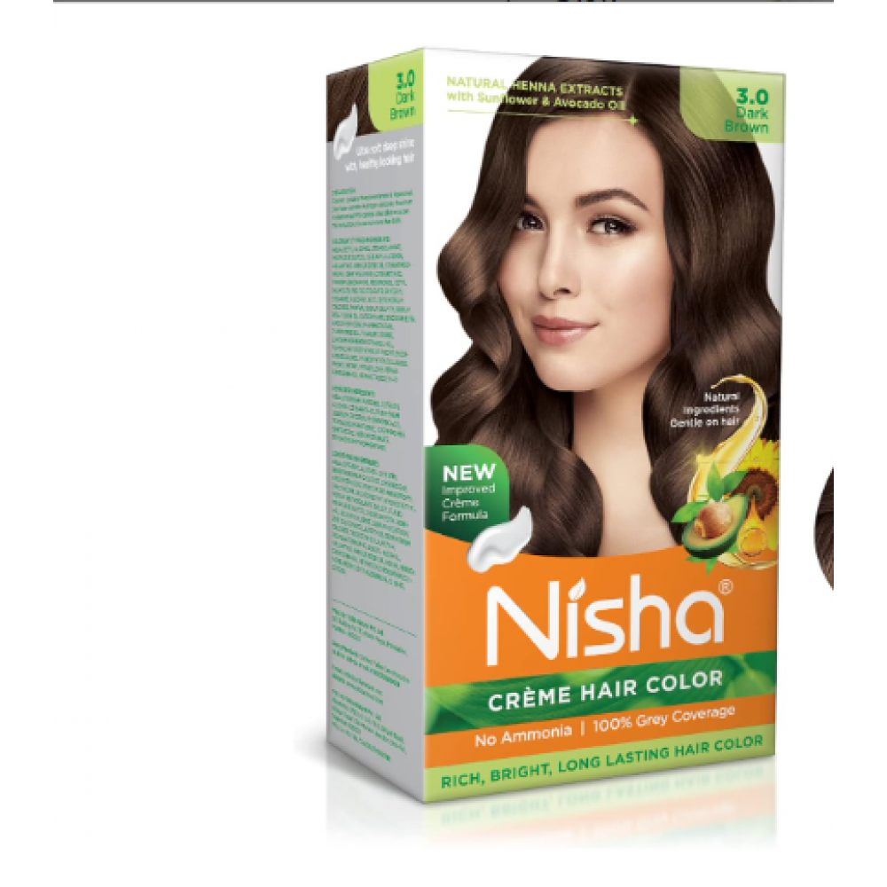  نيشا صبغة شعر كريمية خالية من الامونيا 3 بلون بني داكن للنساء والرجال لون شبه دائمة تدوم طويلا عبوة قطعتين