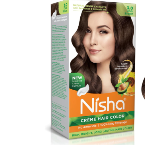 Nisha Ammonia-free creamy hair dye 3 in dark brown for women and men Semi-permanent long-lasting color 2-piece package