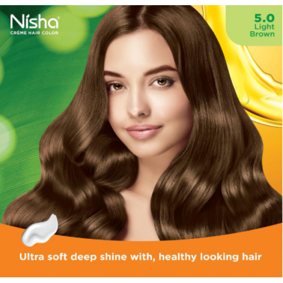 كريم نيشا لتلوين الشعر بتركيبة خالية من الأمونيا بلون بني فاتح يدوم طويلاً (عبوة من قطعة واحدة)