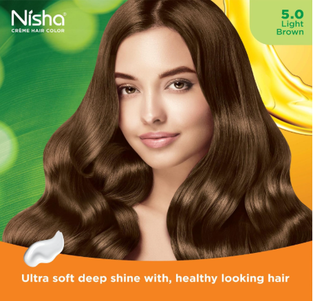 كريم نيشا لتلوين الشعر بتركيبة خالية من الأمونيا بلون بني فاتح يدوم طويلاً (عبوة من قطعة واحدة)