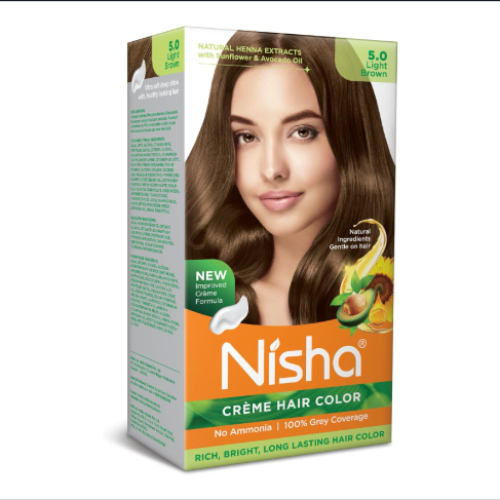 Nisha hair coloring cream with an ammonia-free formula in a long-lasting light brown color (package of one piece)
