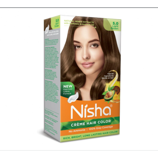كريم نيشا لتلوين الشعر بتركيبة خالية من الأمونيا بلون بني فاتح يدوم طويلاً (عبوة من قطعة واحدة)