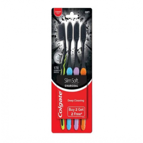 Colgate - كولجيت كولجيت فرشاة أسنان سليم سوفت بالفحم 4 قطع Colgate - كولجيت كولجيت فرشاة أسنان سليم سوفت بالفحم 4 قطع