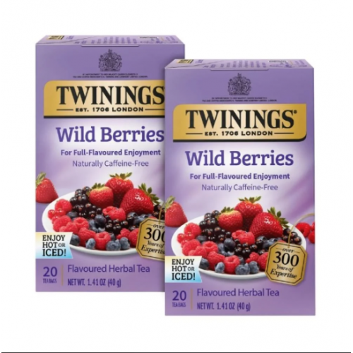 شاي التوت البري العشبي الفاخر من Twinings – نكهة طبيعية وخالٍ من الكافيين – 20 كيس شاي التوت البري العشبي الفاخر من Twinings – نكهة طبيعية وخالٍ من الكافيين – 20 كيس