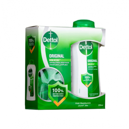 ديتول الأصلي غسول جسم للعناية بالبشرة بعطر الصنوبر مع ليفه - 250 مل ديتول الأصلي غسول جسم للعناية بالبشرة بعطر الصنوبر مع ليفه - 250 مل