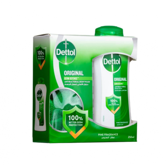 ديتول الأصلي غسول جسم للعناية بالبشرة بعطر الصنوبر مع ليفه - 250 مل ديتول الأصلي غسول جسم للعناية بالبشرة بعطر الصنوبر مع ليفه - 250 مل
