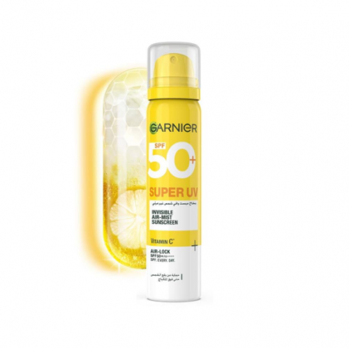 غارنييه سوبر يو ڤي بخاخ واقٍ من الشمس بعامل SPF50+ بتركيبة شفافة خفيفة مع فيتامين سي 75 مل Garnier Super UV SPF50+ Invisible Air-Mist Sunscreen, with Vitamin C, 75ml غارنييه سوبر يو ڤي بخاخ واقٍ من الشمس بعامل SPF50+ بتركيبة شفافة خفيفة مع فيتامين سي 75 مل Garnier Super UV SPF50+ Invisible Air-Mist Sunscreen, with Vitamin C, 75ml