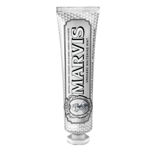 Marvis Smokers Toothpaste, Mint Flavor, 85ml, promotes natural teeth whitening, removes plaque, and provides long-lasting freshness.