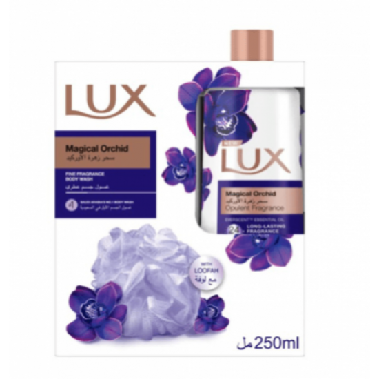 لوكس سائل استحمام سحر الأوركيد 250 مل + ليفة لوكس سائل استحمام سحر الأوركيد 250 مل + ليفة