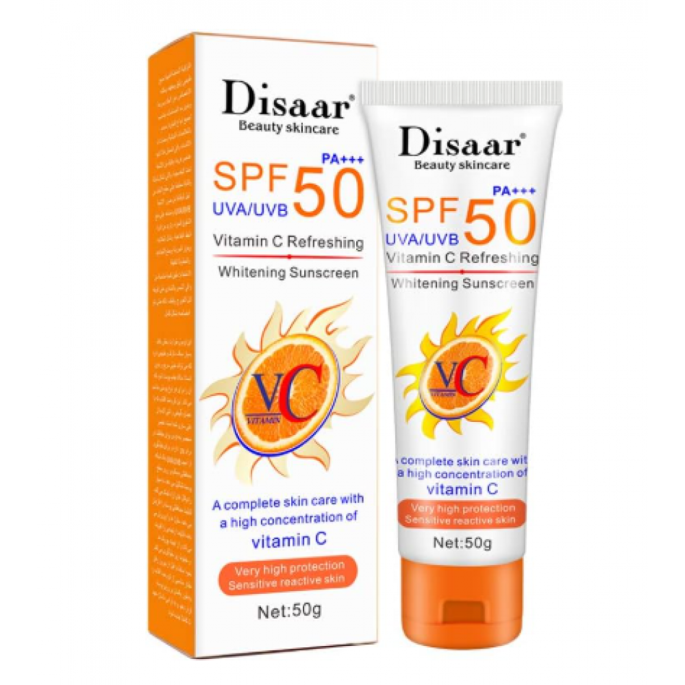 كريم واق من الشمس العضوي بفيتامين سي Disaar بعامل وقاية 50 خالٍ الزيوت واقي فائق الحماية وفوري 