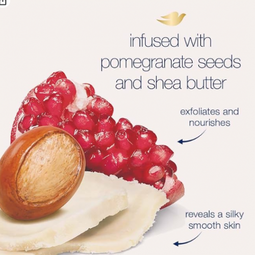مقشر الجسم من دوف للحصول على بشرة ناعمة بالرمان وزبدة الشيا 10.5 اونصة للنساء 0.75 رطل