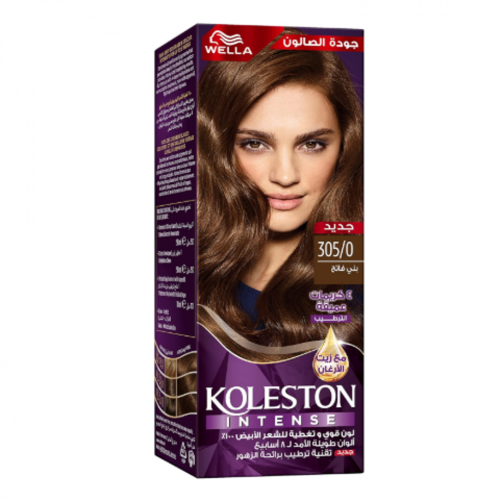  ويلا كولستون إنتنس – صبغة شعر ذات لون نابض وطويل الأمد مع تغطية 100% للشيب وزيت الأرغان – 305/0 بني فاتح