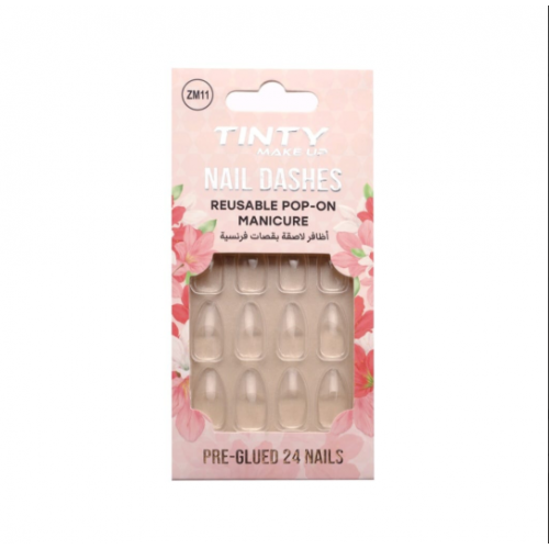 اظافرلاصقة ملونة بقصات فرنسية ZM11 من تنتي 24قطعة