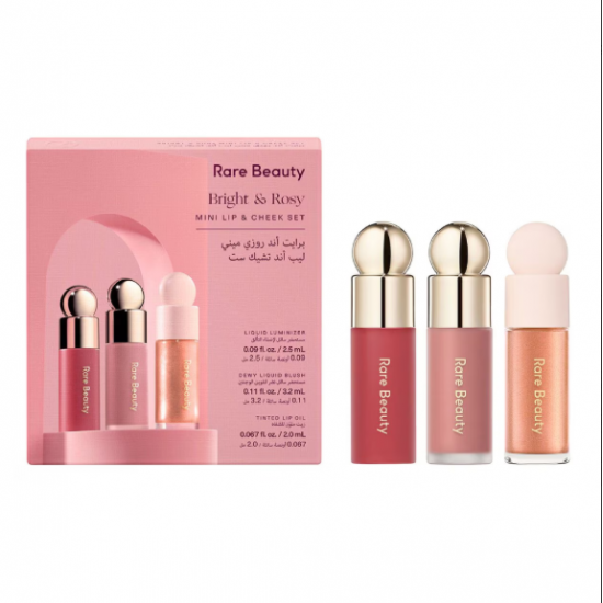 رير بيوتي مجموعة برايت اند روزي للشفاه والخدود 3 قطع ميني