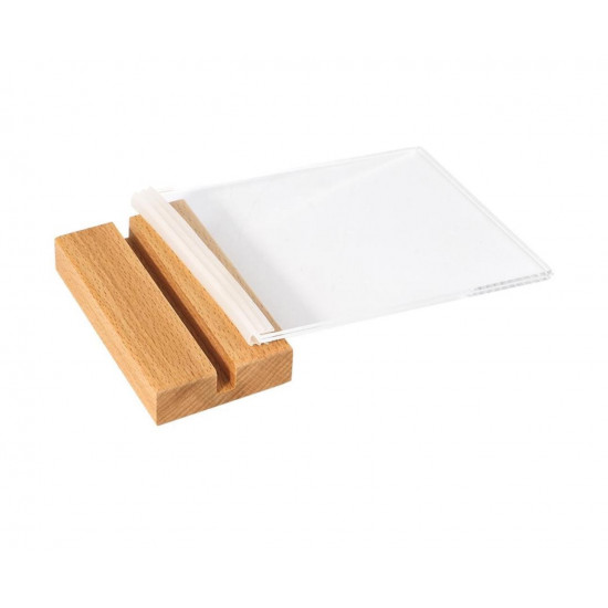 ستاند اكريلك شفاف بقاعده خشبيه