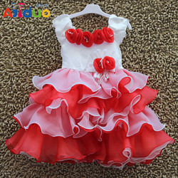 فستان أطفال أحمر قصير بتصميم أدوار متدرجة - عمر 4-5 سنوات