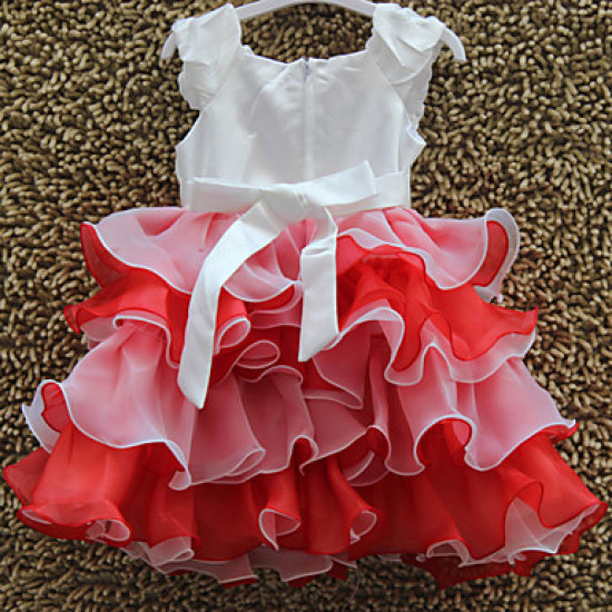فستان أطفال أحمر قصير بتصميم أدوار متدرجة - عمر 4-5 سنوات