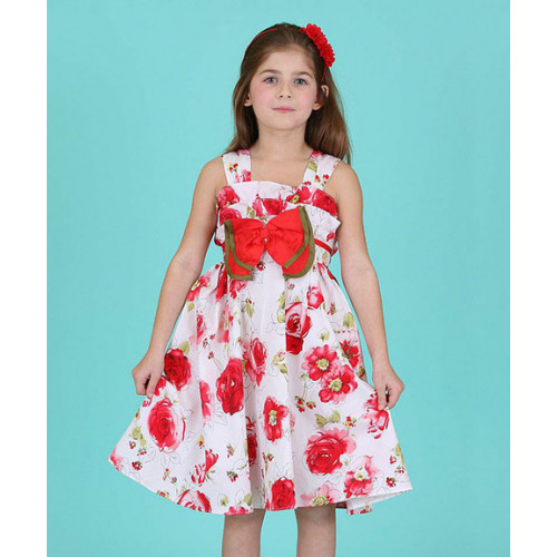 Bonnie Jean Red Floral Embroidered Soft Dress for Girls