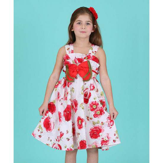 فستان بوني بيلي الأحمر الناعم بتطريزات الورود الفاخرة