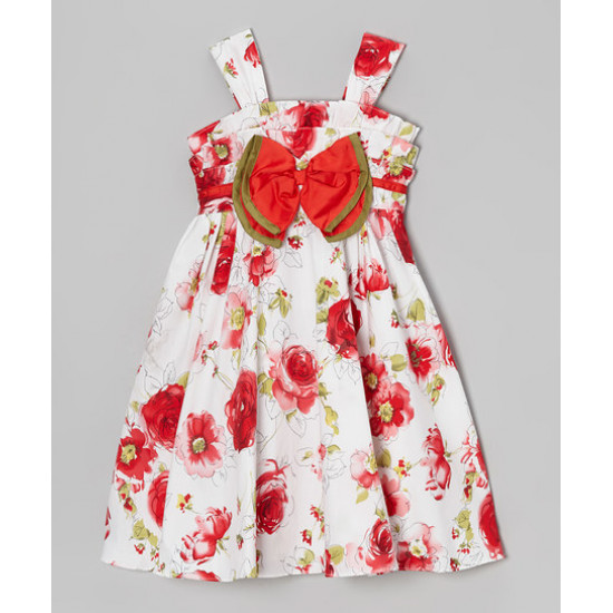 فستان بوني بيلي الأحمر الناعم بتطريزات الورود الفاخرة