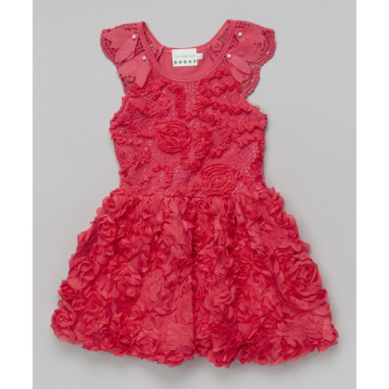 فستان بناتي أحمر قصير مورد - لعمر 3 سنوات