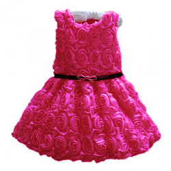 فستان بناتي مورد وناعم مع حزام خصر أسود - عمر 4-5 سنوات