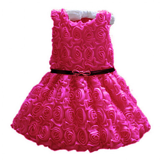 فستان بناتي مورد وناعم مع حزام خصر أسود - عمر 4-5 سنوات