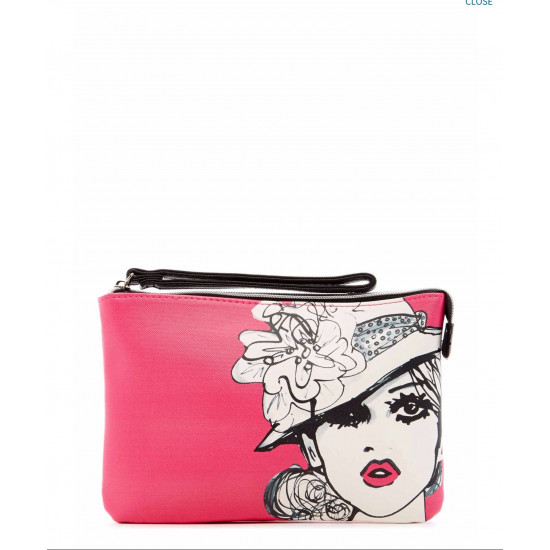 Pink Lip Saffiano Leather Wristlet