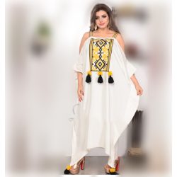 جلابية أكتاف نازلة قطن عالي الجودة - لون أبيض (مقاس موحد)