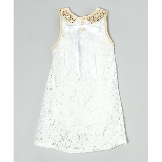 فستان أطفال فاخر من الدانتيل بياقة ذهبية أنيقة