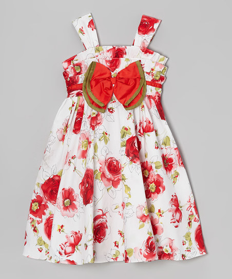 Bonnie Jean Red Floral Embroidered Soft Dress for Girls