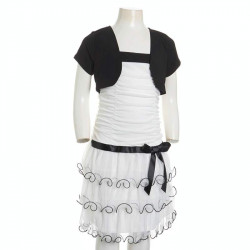 طقم كلاسيك قطعتين - فستان أبيض مع جاكيت أسود فاخر