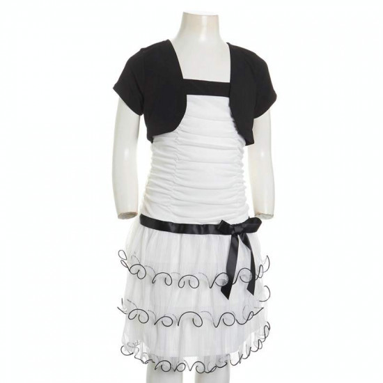 طقم كلاسيك قطعتين - فستان أبيض مع جاكيت أسود فاخر