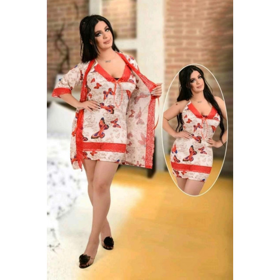 طقم روب وقميص طبعة فراشات