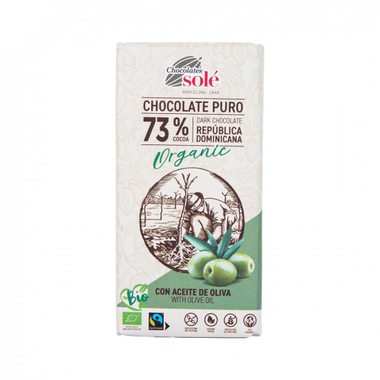 شوكولاتة داكنة 73% مع زيت الزيتون عضوي 100جم خالي من الغلوتين نباتي شوكولاتة داكنة 73% مع زيت الزيتون عضوي 100جم خالي من الغلوتين نباتي