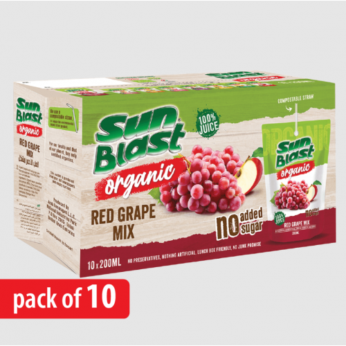 عصير عنب أحمر مشكل عضوي من صن بلاست - بدون سكر مضاف - 200 مل - 10 حبات