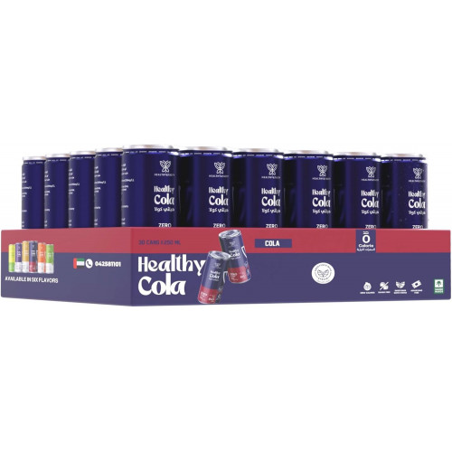 كولا صحية 30 علبة × 250 مل محلاة بالستيفيا، مشروب غازي، خالي من السكر  والسعرات الحرارية هيلثي اند تيستي