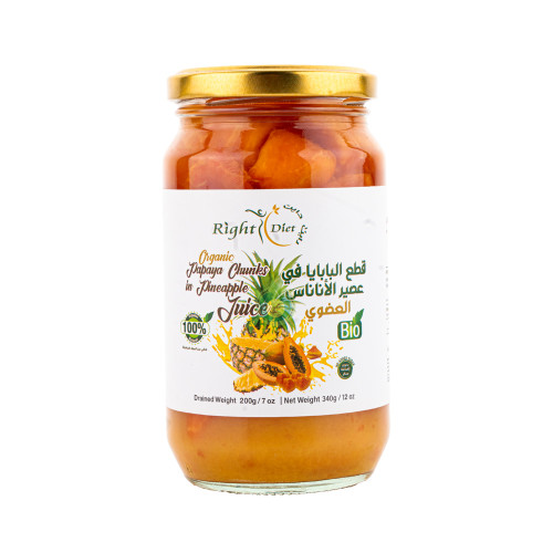 قطع بابايا في عصير اناناس عضوي 340 جرام - رايت دايت قطع بابايا في عصير اناناس عضوي 340 جرام - رايت دايت