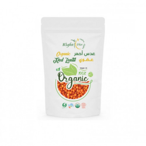 عدس احمر مجروش عضوي 1 كجم رايت دايت 