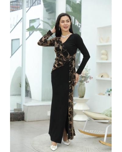 فستان لمعه بأكمام لونين الذهبي والملكي فستان لمعه بأكمام لونين الذهبي والملكي