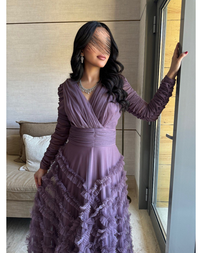 فستان سهره تل باللون الموف فستان سهره تل باللون الموف