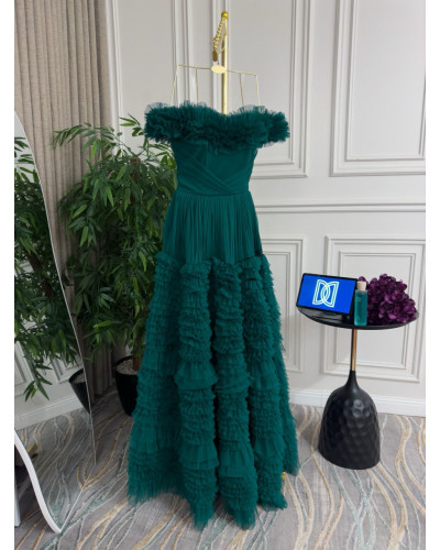 فستان تل كراميش باللون الزيتي فستان تل كراميش باللون الزيتي