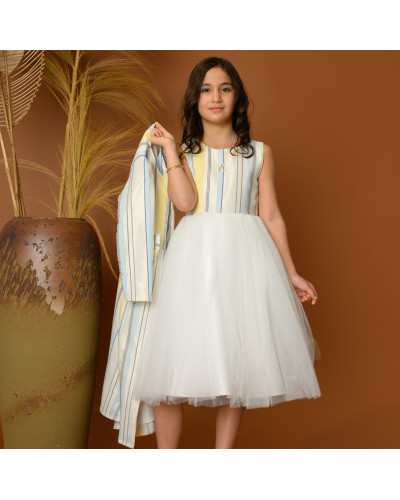 فستان بناتي سهرة مخطط مع جاكيت - 825 فستان بناتي سهرة مخطط مع جاكيت - 825