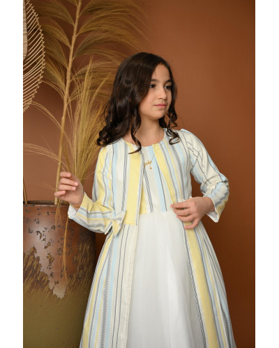 فستان بناتي سهرة مخطط مع جاكيت - 825 فستان بناتي سهرة مخطط مع جاكيت - 825